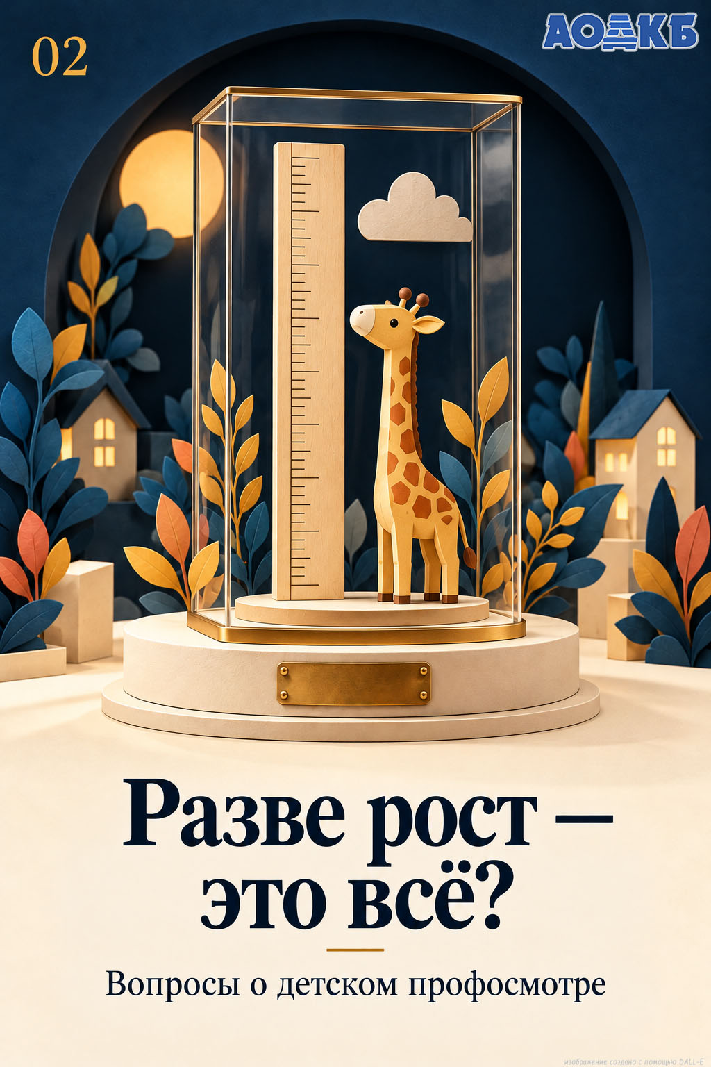 Линейка и бумажный жираф в музейной витрине